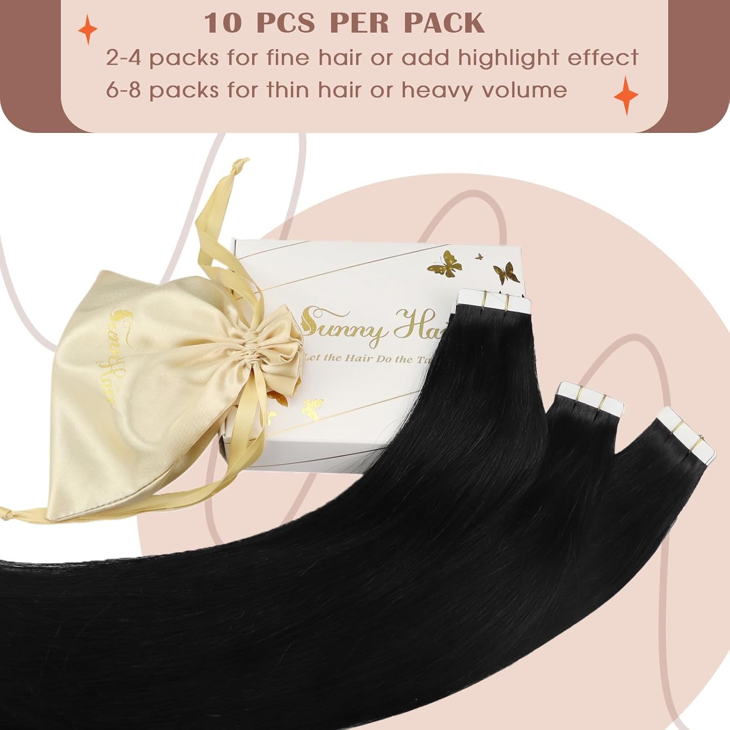 Tape in Hair Extensions Human Hair Invisible Tape in Hair Extensions 10Pcs Tape in Extensions Real Human Hair Straight Hair Extensions for Women 16 Inch Jet Black Color