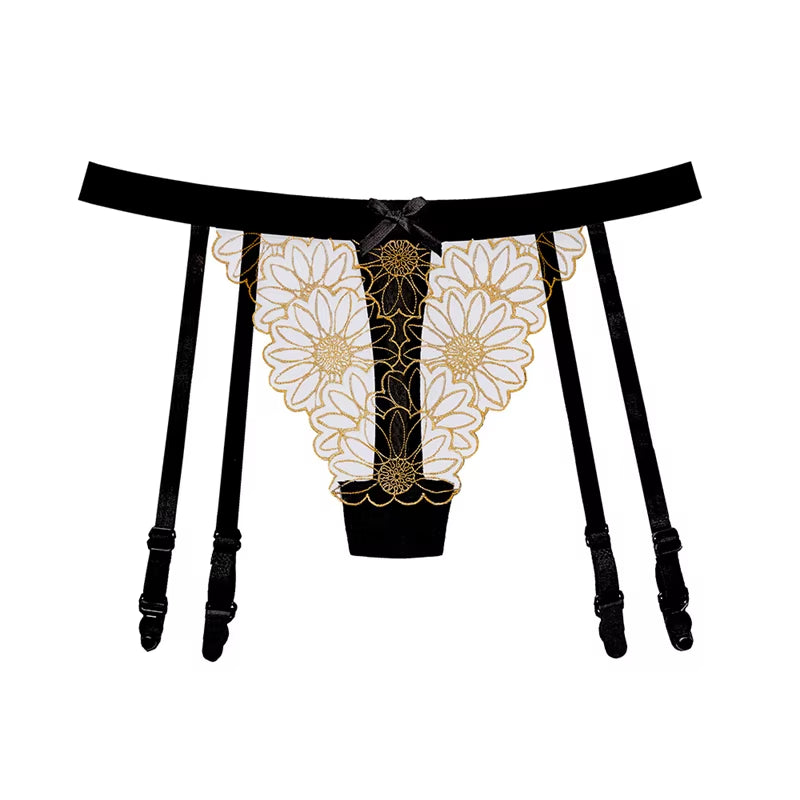 Women Sexy Lace Transparent Garters Belt Seamless Intimate Underwear Pearl Massage Panties with Suspender Belt for Stockings