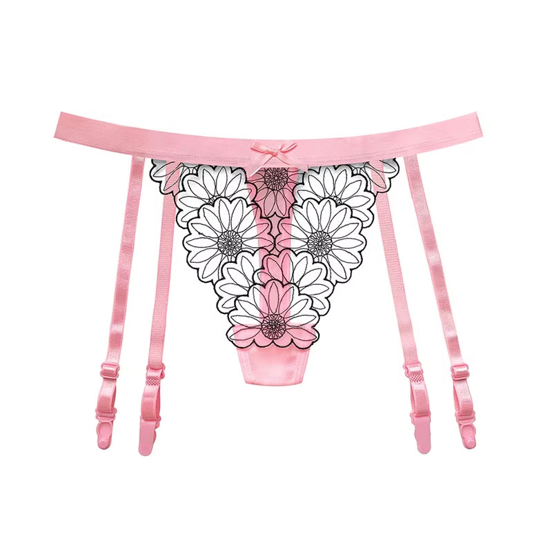 Women Sexy Lace Transparent Garters Belt Seamless Intimate Underwear Pearl Massage Panties with Suspender Belt for Stockings