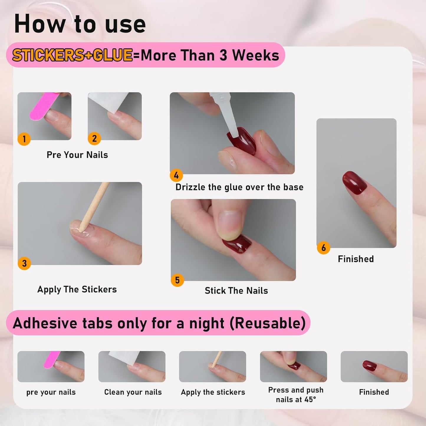 Press on Nails Short Long Almond Square Ballet Shape - Glue on Nails, Reusable False Nails for Women and Girls - 24PCS (Aurora Almond White)