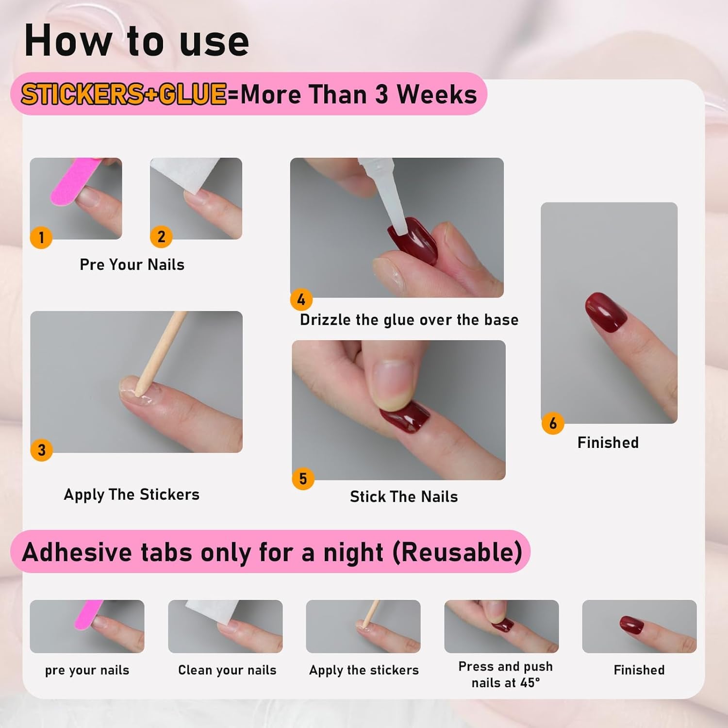 Press on Nails Short Long Almond Square Ballet Shape - Glue on Nails, Reusable False Nails for Women and Girls - 24PCS (Aurora Almond White)