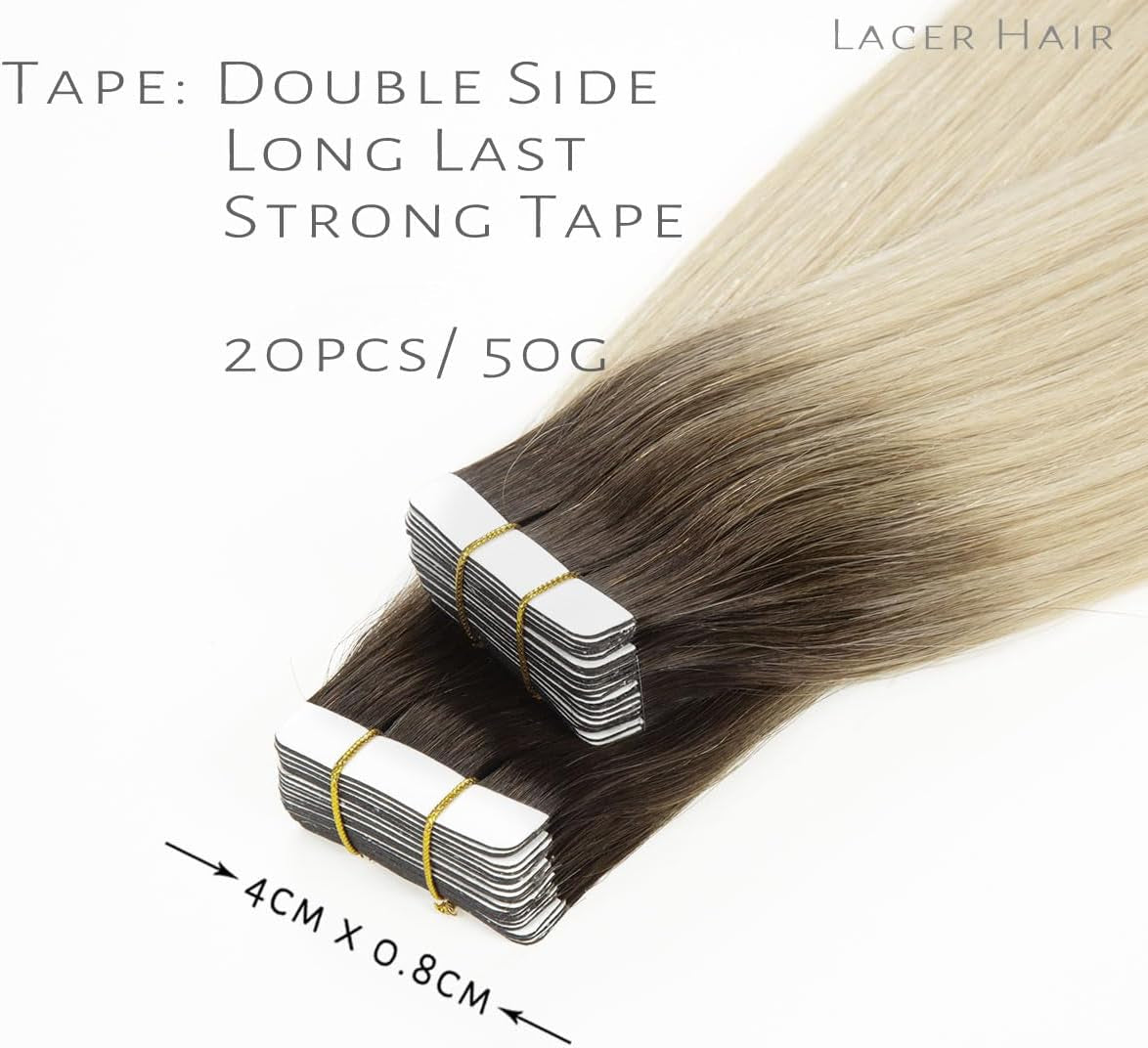 Tape in Hair Extensions Human Hair Dip Dyed Ombre Darker Brown to Platinum Blond Seamless PU Skin Weft Natural Hair 20 Inch Invisible Tape in Human Hair Extensions Double Side 50G 20Pcs/Set