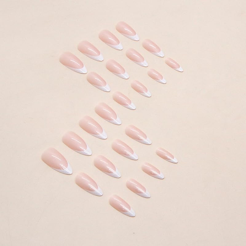 Press on Nails Short Long Almond Square Ballet Shape - Glue on Nails, Reusable False Nails for Women and Girls - 24PCS (Aurora Almond White)