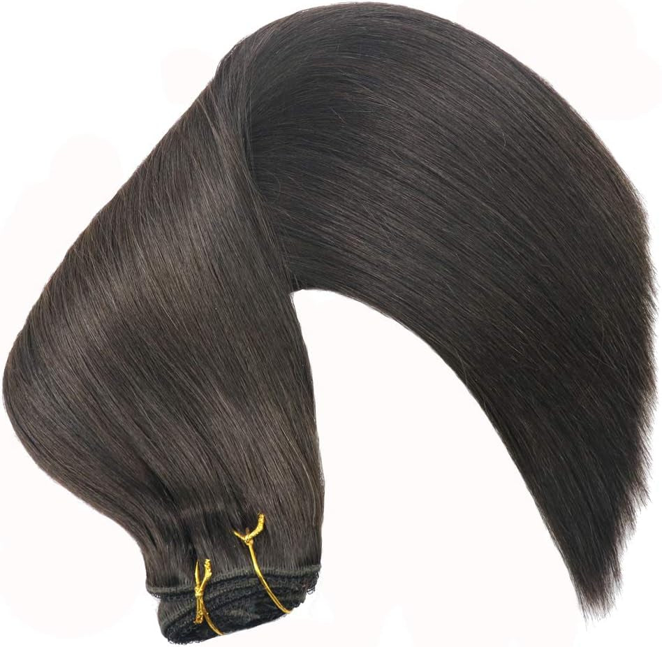 Real Human Remy Hair Lace Clip in Hair Extensions 16Inch Finsih at 16.5Inch 100G 7Pcs Color #1B off Black Double Wefted Thick Ends Silky Soft Long Lifespan Tangle Free Human Hair Extensions