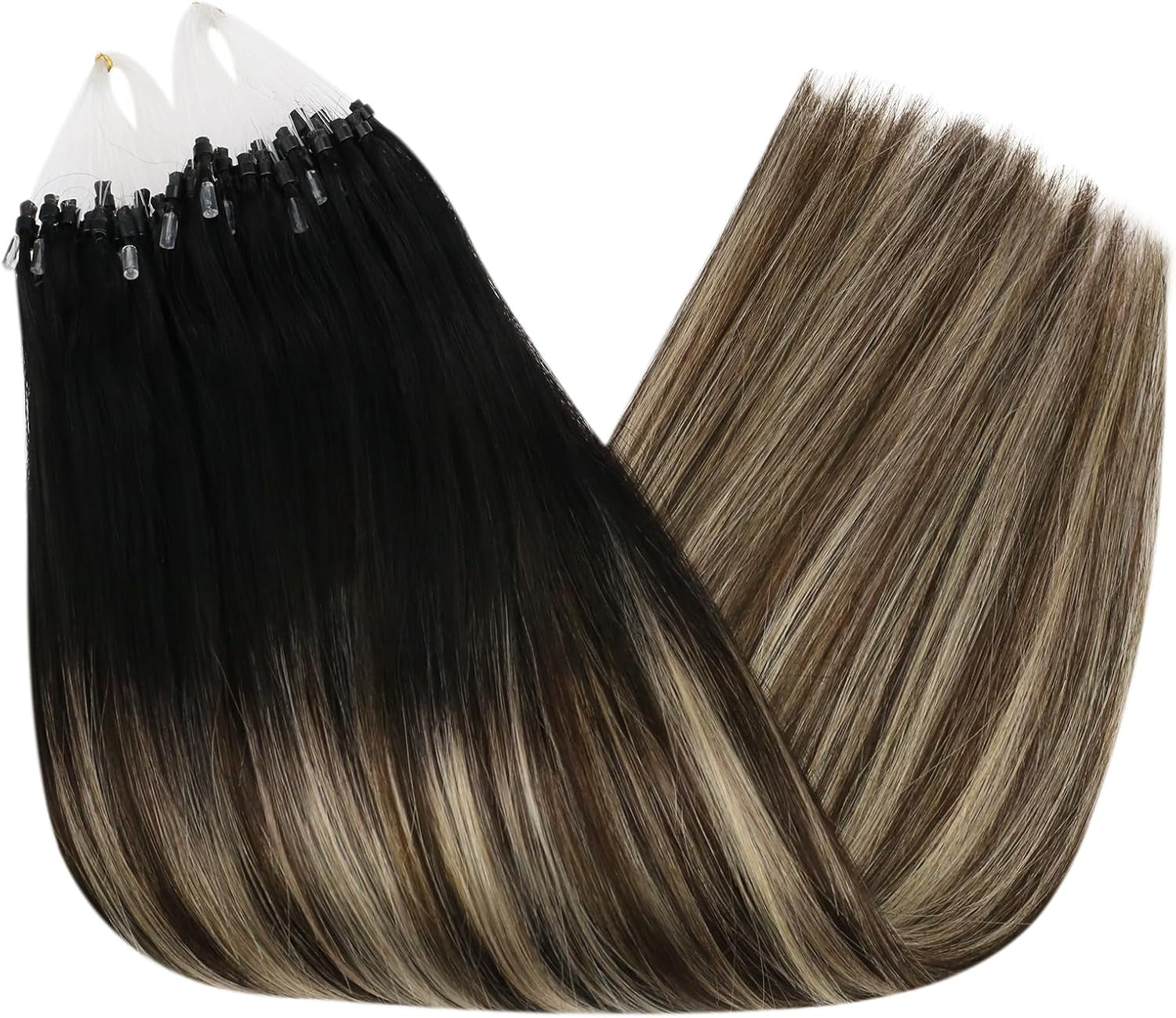 Hair Extensions Micro Loop 16 Inch Micro Ring Human Hair Extensions 50Gram Micro Loop Fusion Remy Human Hair Extensions Balayage Color 50S