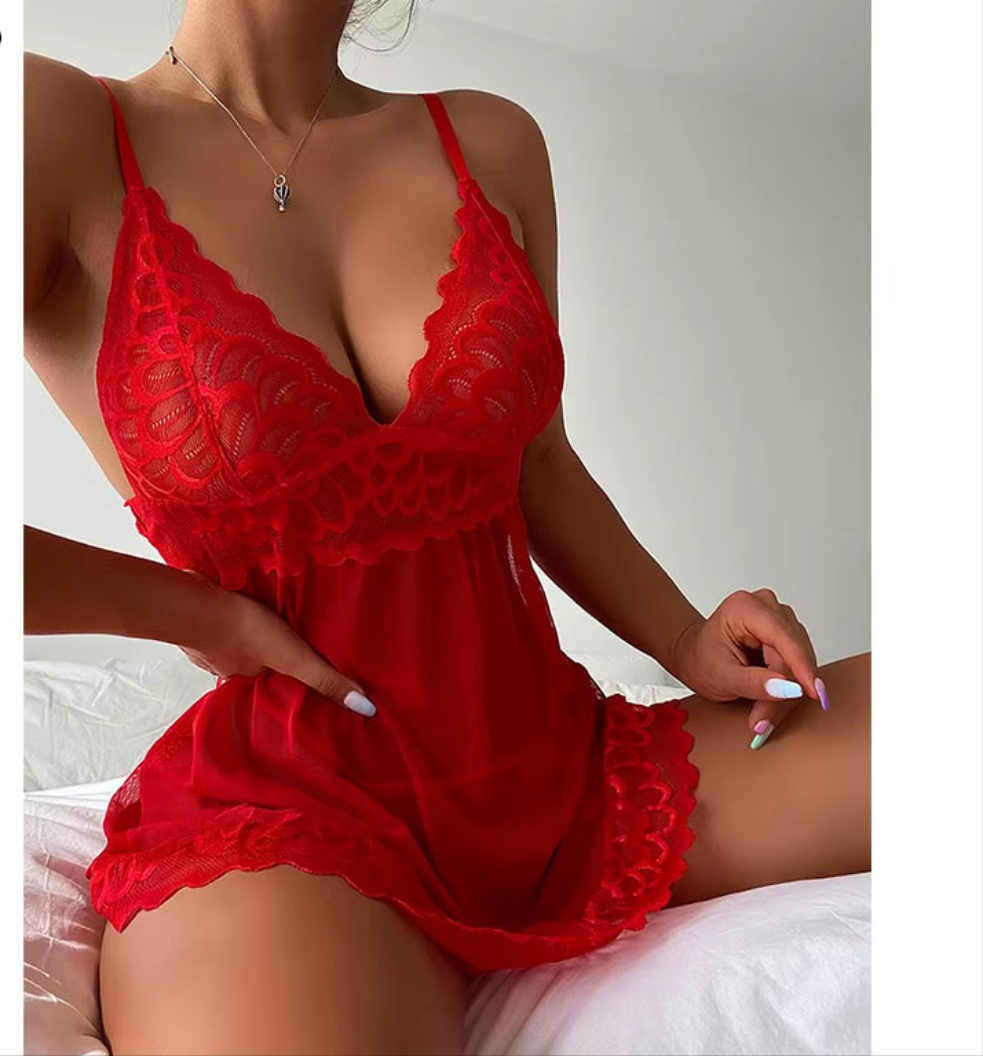 Sexy Sleepwear - Deep-V Night Dress