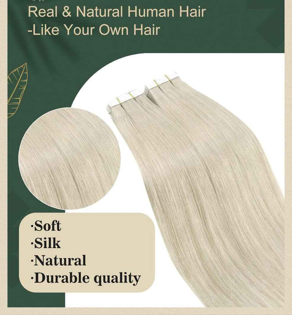 Remy Human Hair Extensions #60A White Blonde Tape in Invisible - 30Grams/20Pcs - Pure Finesse