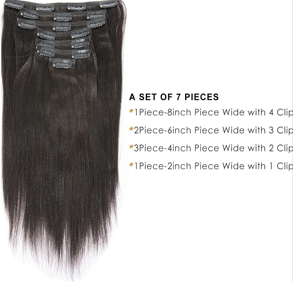 Natural Black - Clip in - Remy Hair - 7 Pieces - 120 Gram per Set - 18 Inch