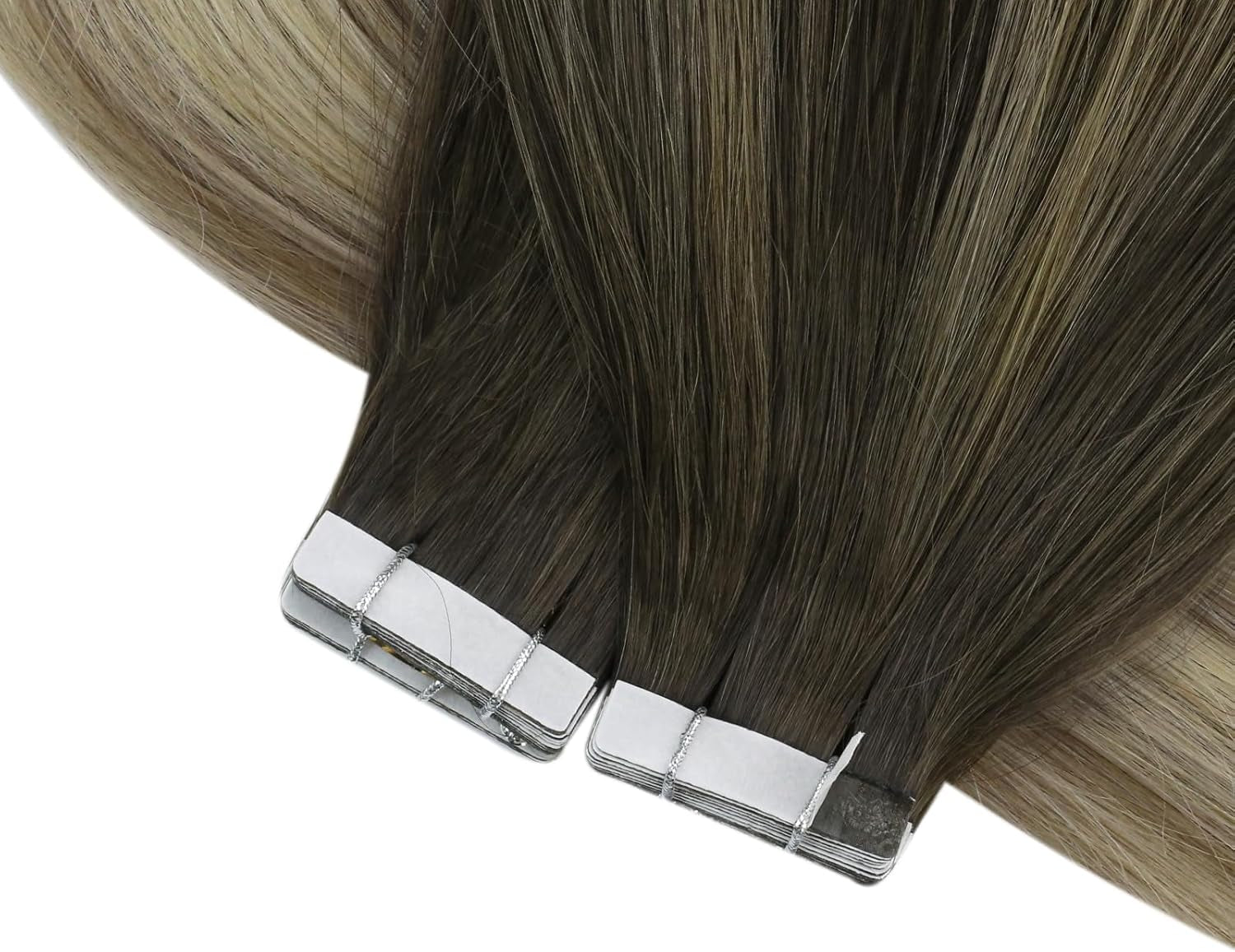 Tape in Hair Extensions Invisible Tape in Hair Extensions Human Hair 20Inch Dark Brown with Blonde Balayage Human Hair Tape in Extensions for Women 20Pcs