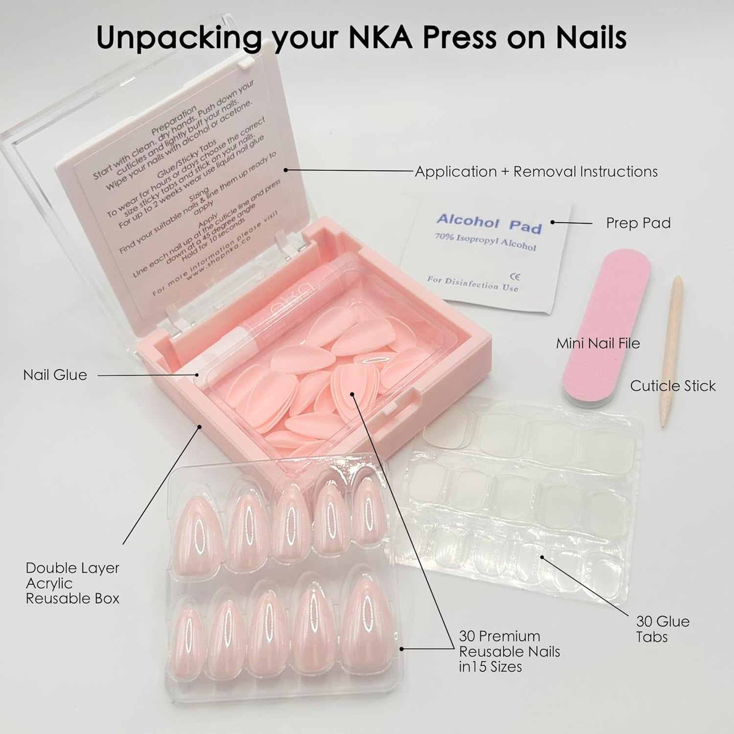 Press on Nails Kit, 30 Premium Quality Reusable Acrylic Fake False Gel Press on Nail Tips, Nude Short Almond-Ombre Vanilla