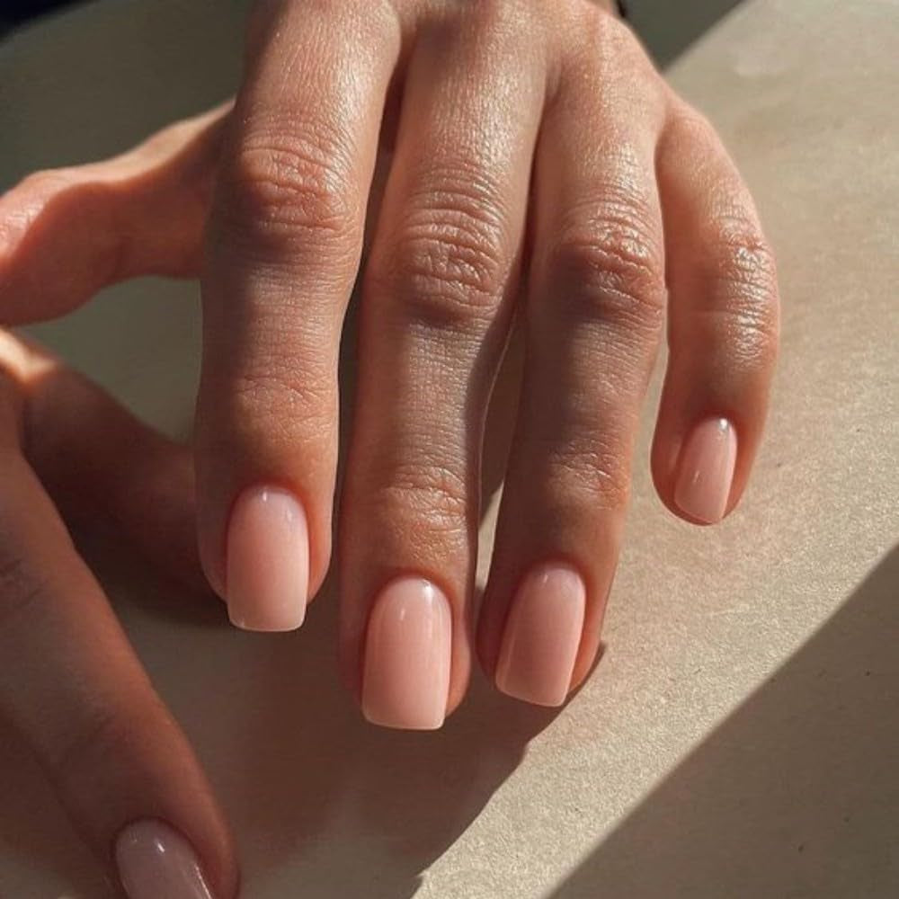 Nude Pink Press on Nails Short Square, Acrylic Nails Fake Nails Set, Stick on Nails Glue on Nails,Short Nails False Gel Nails,Stick on Nails for Women and Girls in 24PCS
