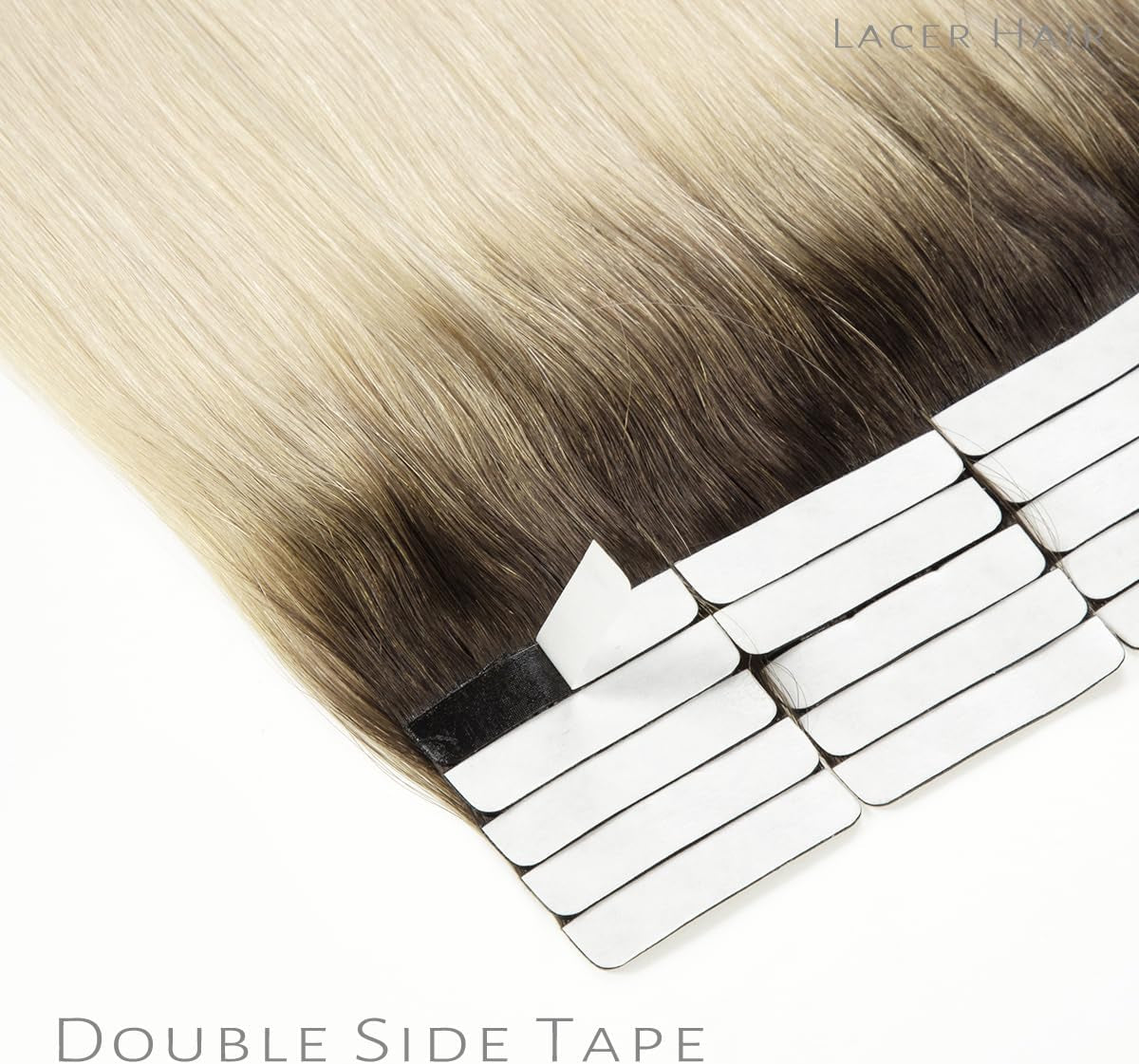 Tape in Hair Extensions Human Hair Dip Dyed Ombre Darker Brown to Platinum Blond Seamless PU Skin Weft Natural Hair 20 Inch Invisible Tape in Human Hair Extensions Double Side 50G 20Pcs/Set