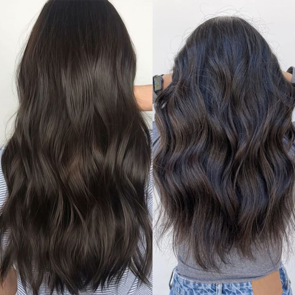4PCS Clip in Hair Extensions 20Inch Black Hair Extensions Long Wavy Hair Extensions Clip Ins Synthetic Thick Hair Piece for Women(Black)