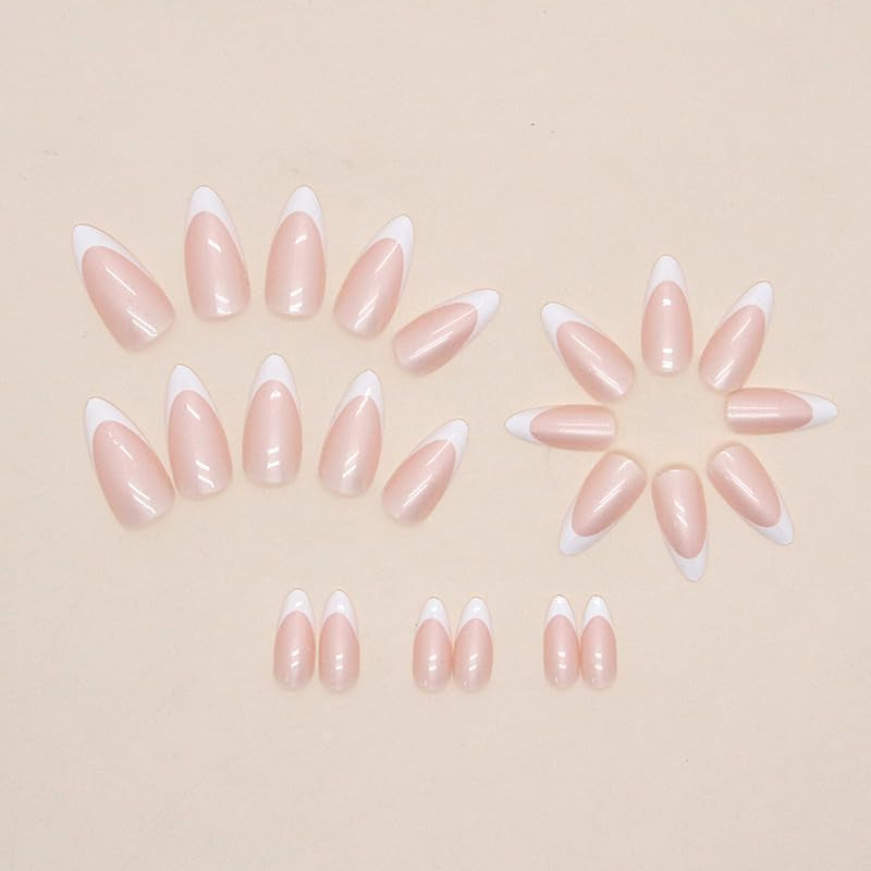 Press on Nails Short Long Almond Square Ballet Shape - Glue on Nails, Reusable False Nails for Women and Girls - 24PCS (Aurora Almond White)