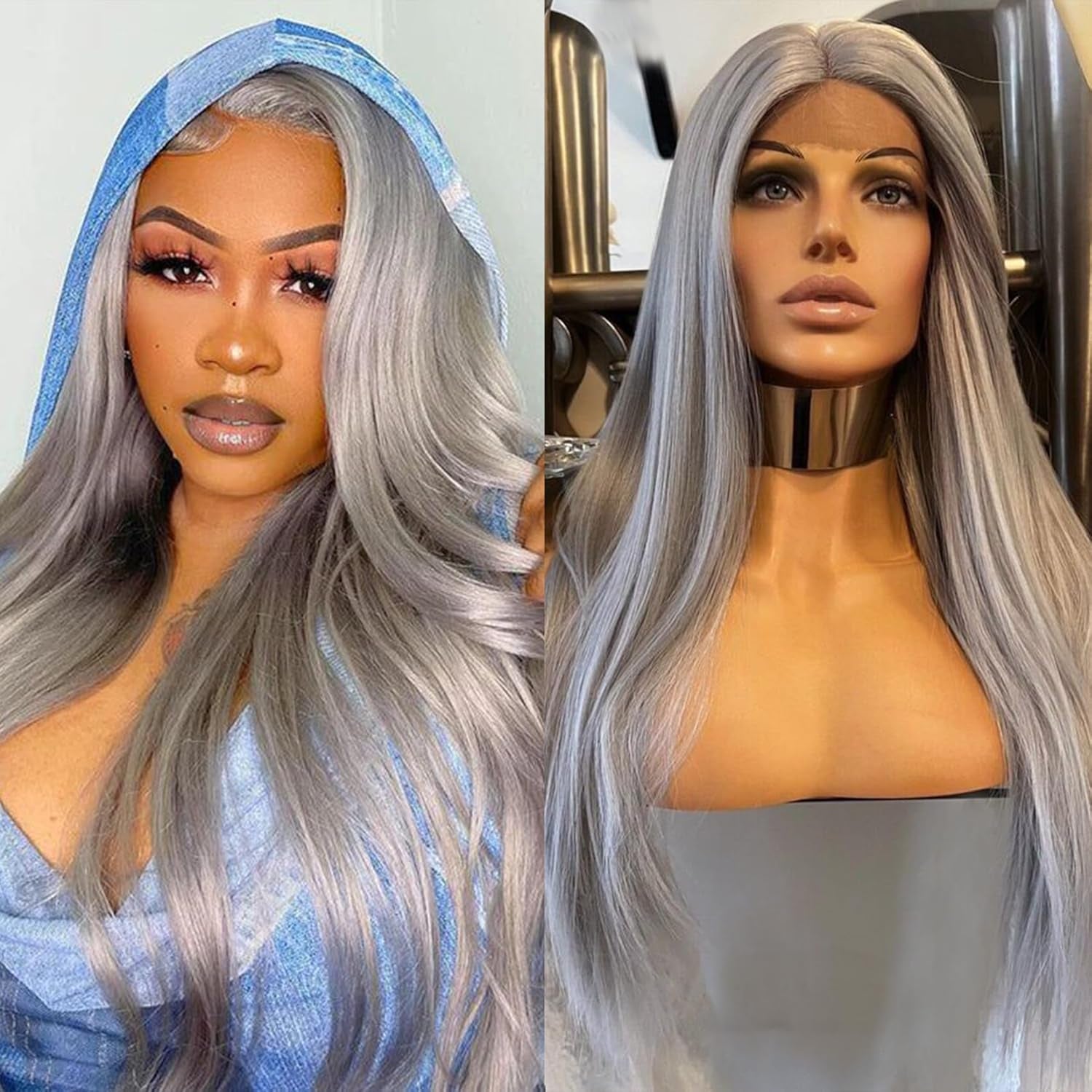 Ombre Pink Synthetic Lace Front Wig Heat Resistant Long Straight Wigs for Women 24 Inch