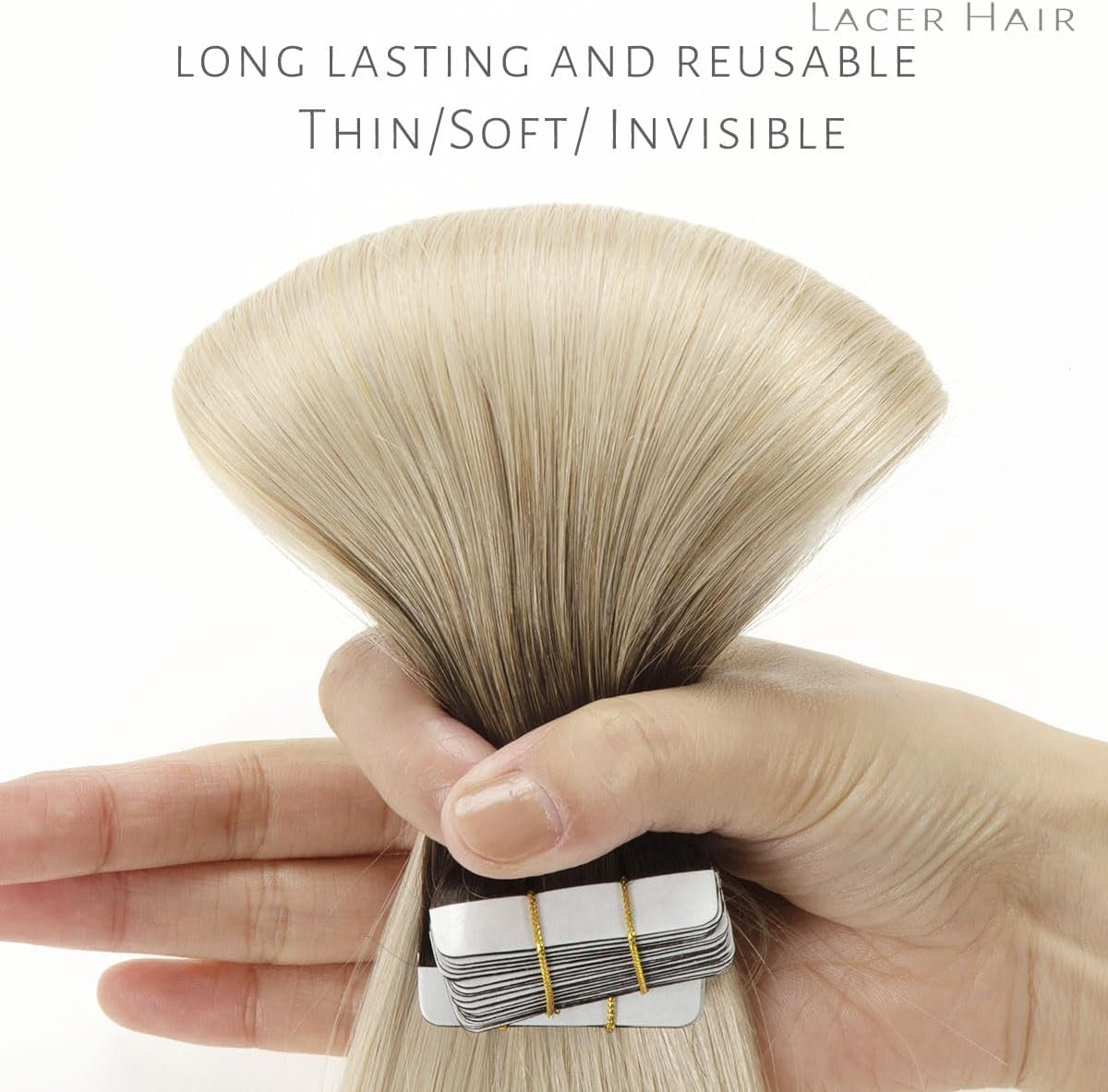 Tape in Hair Extensions Human Hair Dip Dyed Ombre Darker Brown to Platinum Blond Seamless PU Skin Weft Natural Hair 20 Inch Invisible Tape in Human Hair Extensions Double Side 50G 20Pcs/Set