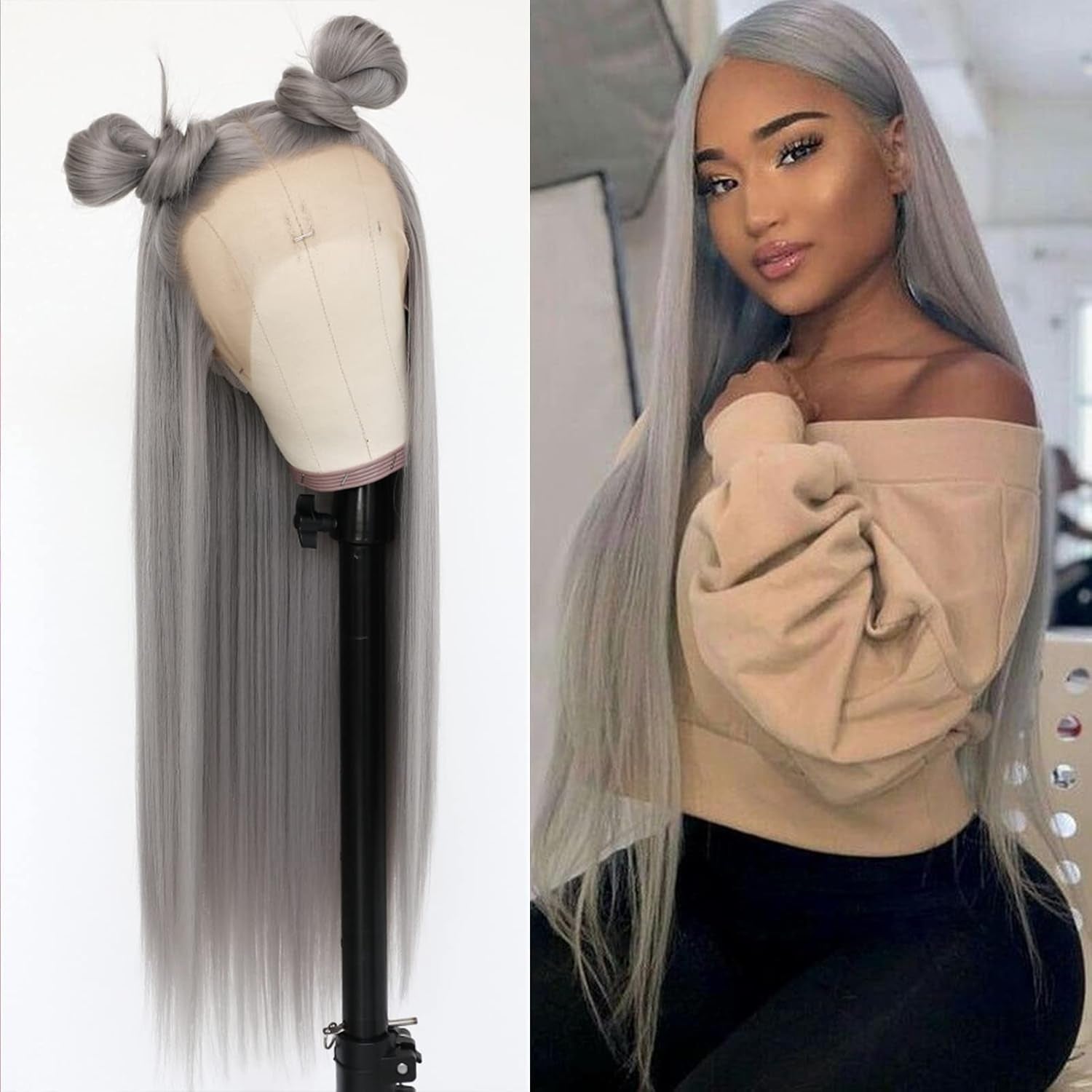 Ombre Pink Synthetic Lace Front Wig Heat Resistant Long Straight Wigs for Women 24 Inch