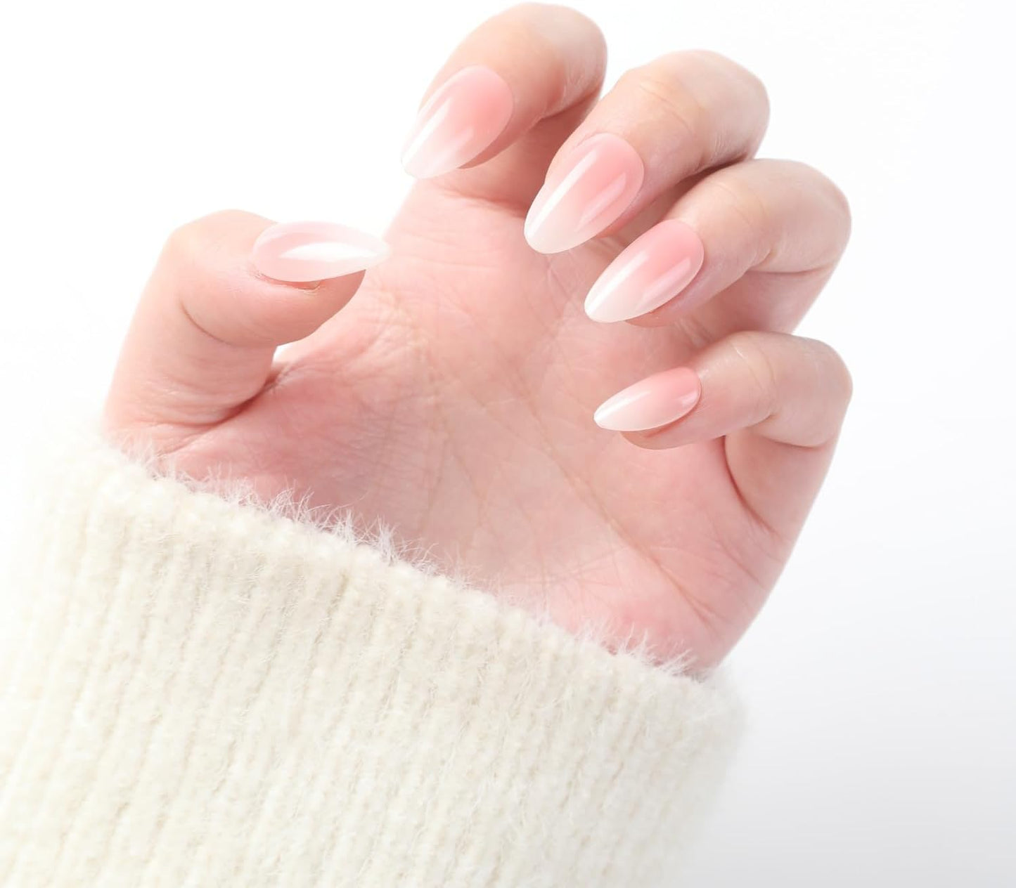 Press on Nails Kit, 30 Premium Quality Reusable Acrylic Fake False Gel Press on Nail Tips, Nude Short Almond-Ombre Vanilla