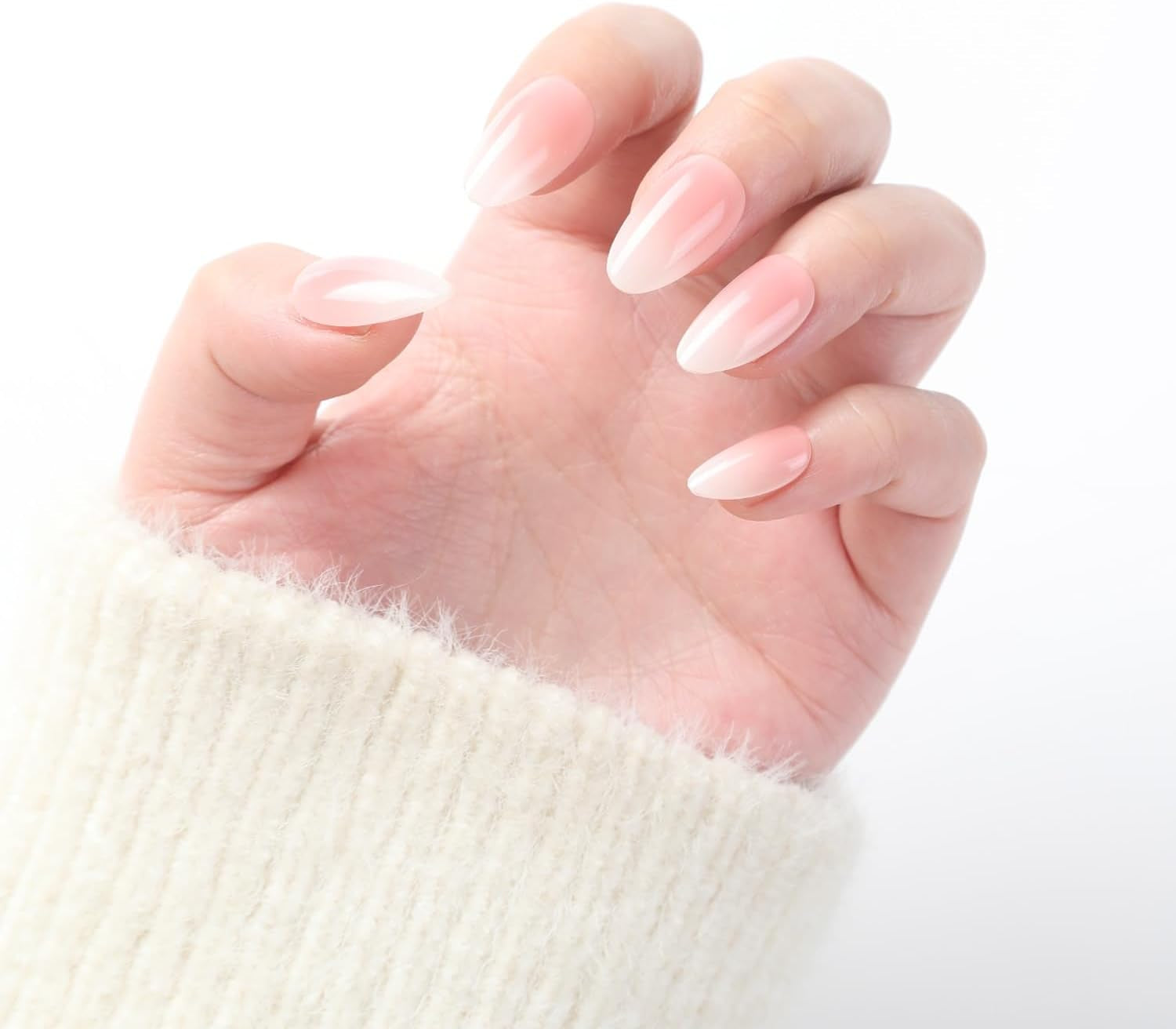 Press on Nails Kit, 30 Premium Quality Reusable Acrylic Fake False Gel Press on Nail Tips, Nude Short Almond-Ombre Vanilla