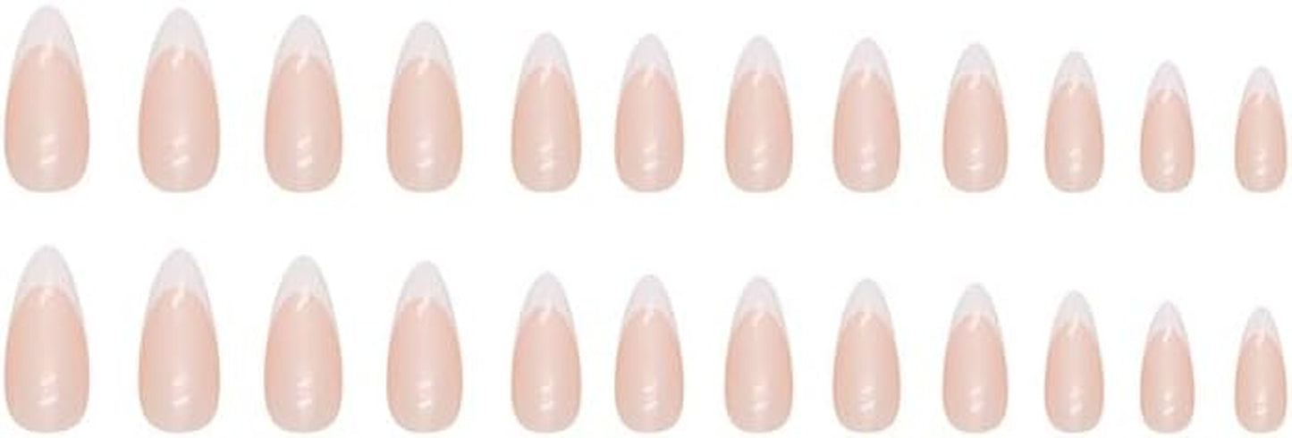 Press on Nails Short Long Almond Square Ballet Shape - Glue on Nails, Reusable False Nails for Women and Girls - 24PCS (Aurora Almond White)