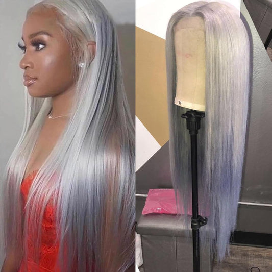 Ombre Pink Synthetic Lace Front Wig Heat Resistant Long Straight Wigs for Women 24 Inch
