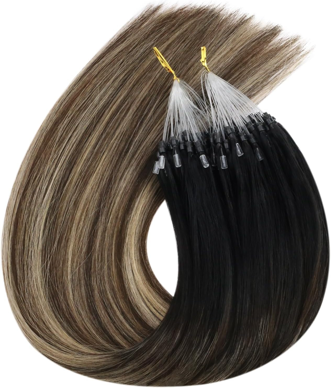 Hair Extensions Micro Loop 16 Inch Micro Ring Human Hair Extensions 50Gram Micro Loop Fusion Remy Human Hair Extensions Balayage Color 50S