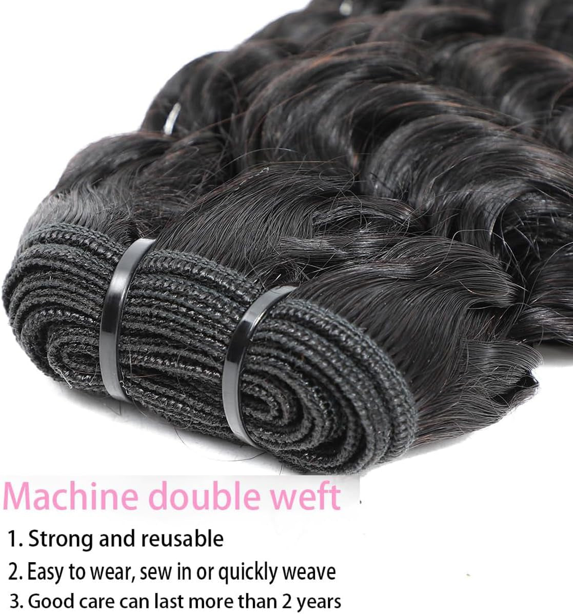 Deep Wave Remy Human Hair 3 Bundles Brazilian Virgin Hair Weave Bundles Deep Wave 12A Grade Unprocessed Hair Extensions Natural Black (Black, DEEP22 22 22)