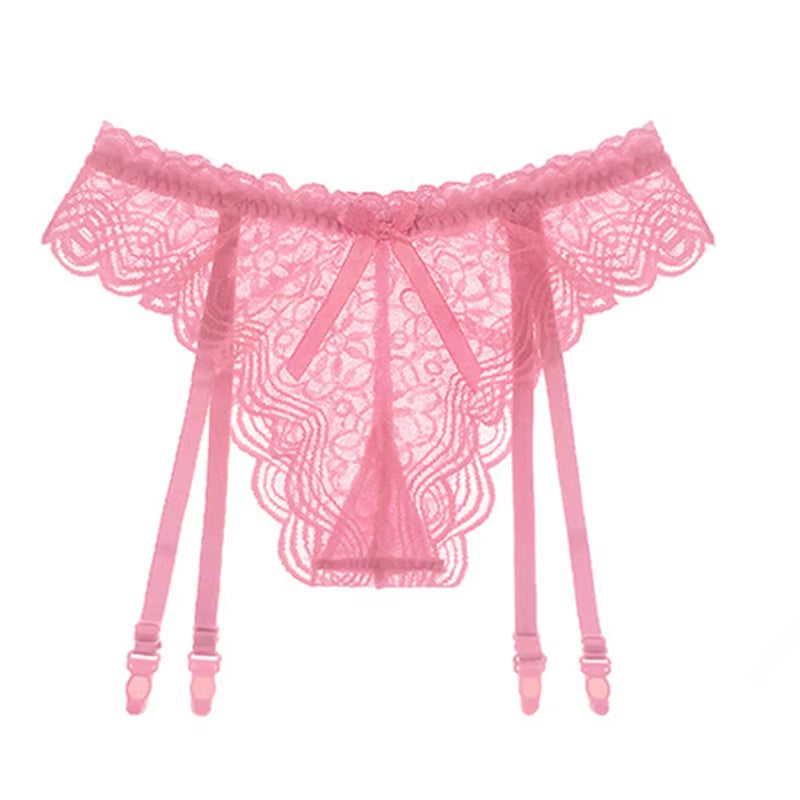 Women Sexy Lace Transparent Garters Belt Seamless Intimate Underwear Pearl Massage Panties with Suspender Belt for Stockings