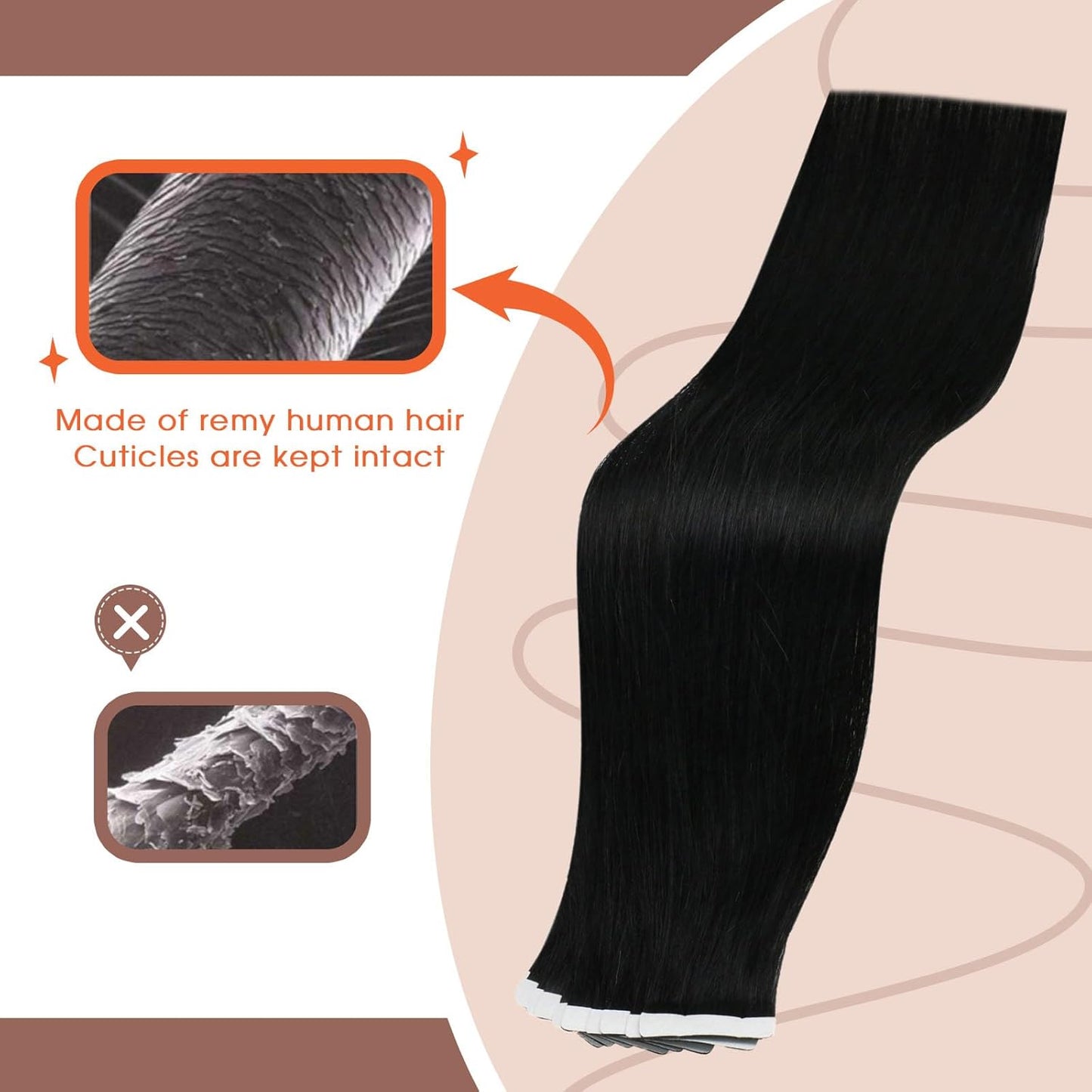 Tape in Hair Extensions Human Hair Invisible Tape in Hair Extensions 10Pcs Tape in Extensions Real Human Hair Straight Hair Extensions for Women 16 Inch Jet Black Color