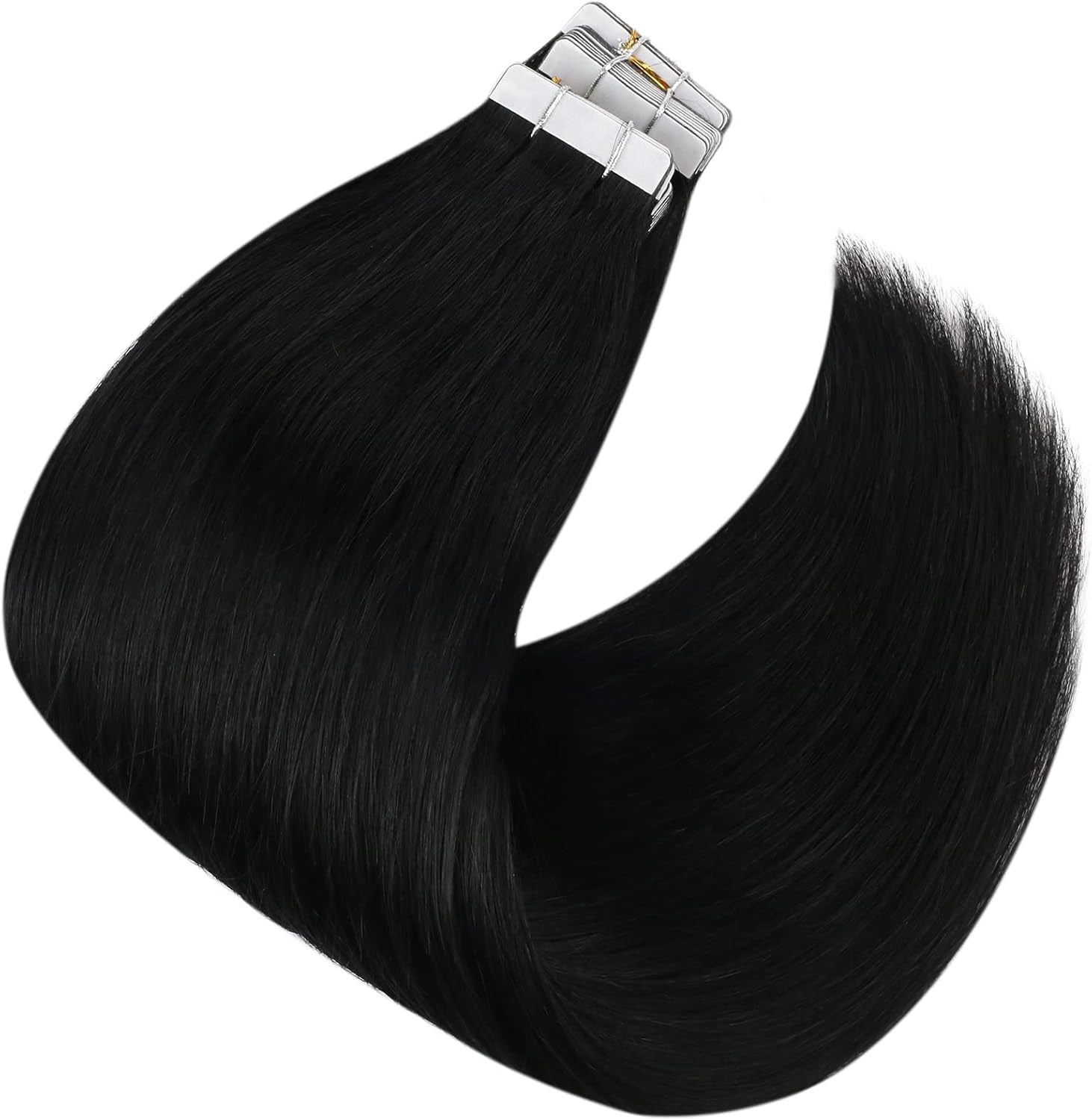 Tape in Hair Extensions Human Hair Invisible Tape in Hair Extensions 10Pcs Tape in Extensions Real Human Hair Straight Hair Extensions for Women 16 Inch Jet Black Color