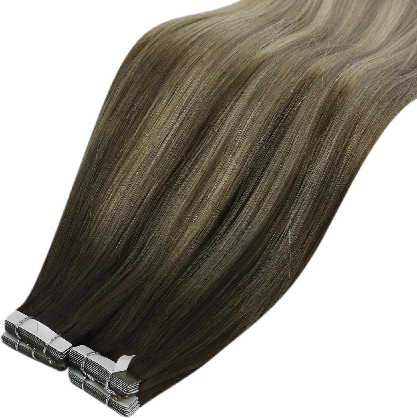Tape in Hair Extensions Invisible Tape in Hair Extensions Human Hair 20Inch Dark Brown with Blonde Balayage Human Hair Tape in Extensions for Women 20Pcs