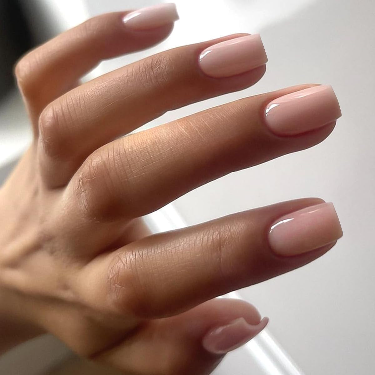 Nude Pink Press on Nails Short Square, Acrylic Nails Fake Nails Set, Stick on Nails Glue on Nails,Short Nails False Gel Nails,Stick on Nails for Women and Girls in 24PCS