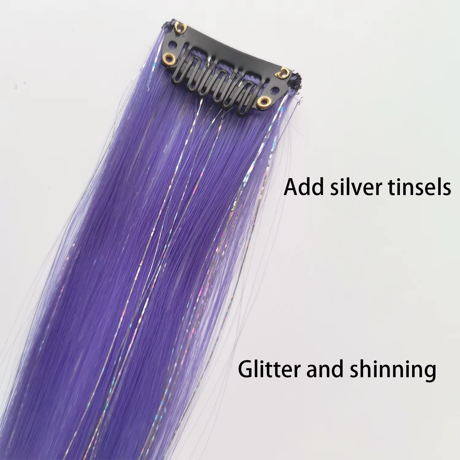 Clip in Colored Hair Extensions Mixed Silver Tinsels Synthetic Rainbow Hairpiece Holiday Party Highlights for Women Girls