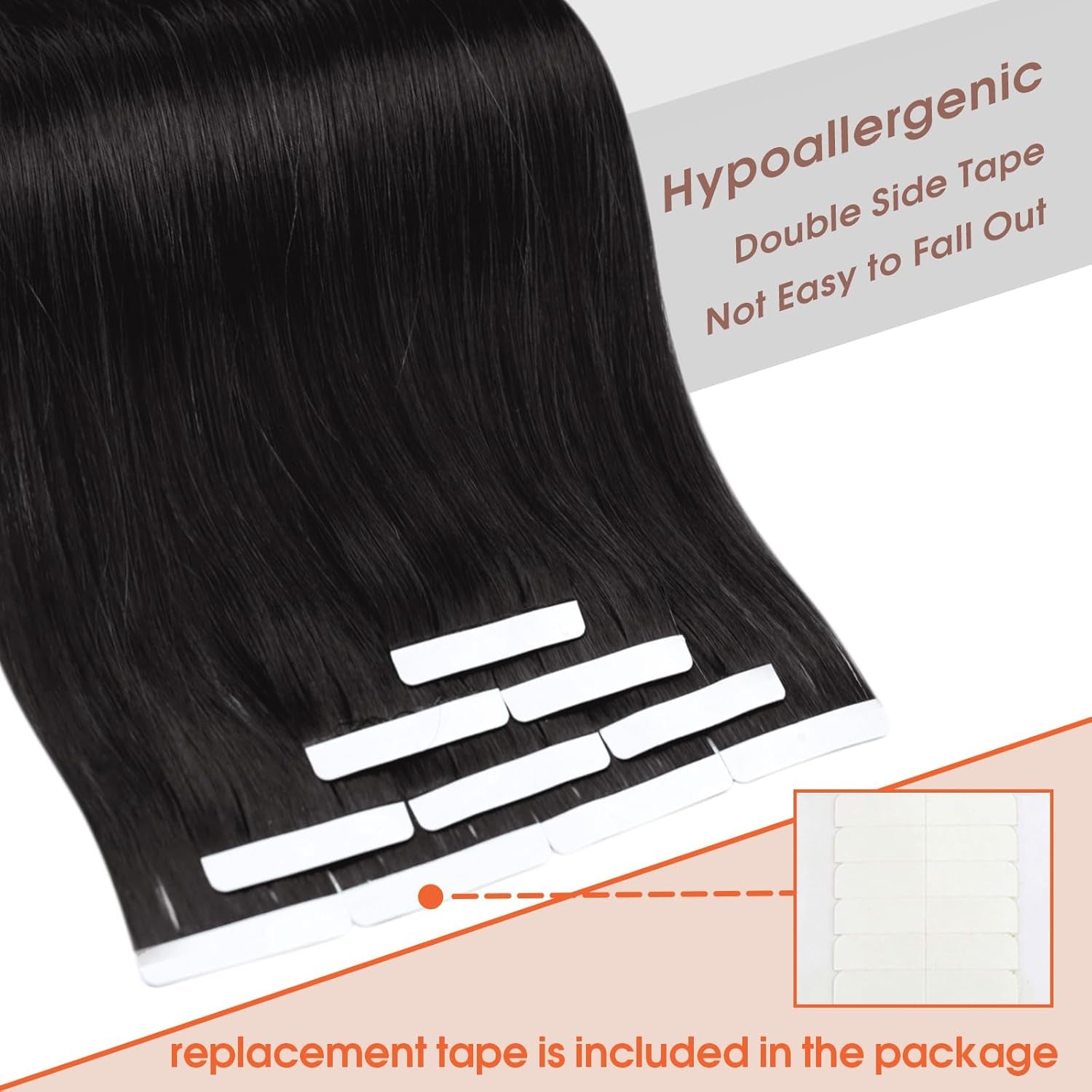 Tape in Hair Extensions Human Hair Invisible Tape in Hair Extensions 10Pcs Tape in Extensions Real Human Hair Straight Hair Extensions for Women 16 Inch Jet Black Color