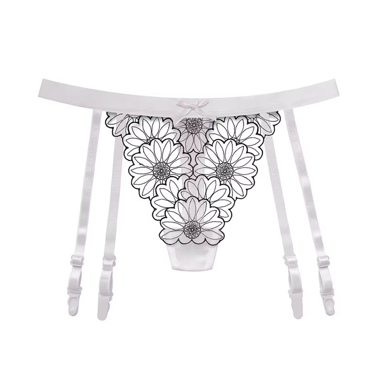 Women Sexy Lace Transparent Garters Belt Seamless Intimate Underwear Pearl Massage Panties with Suspender Belt for Stockings