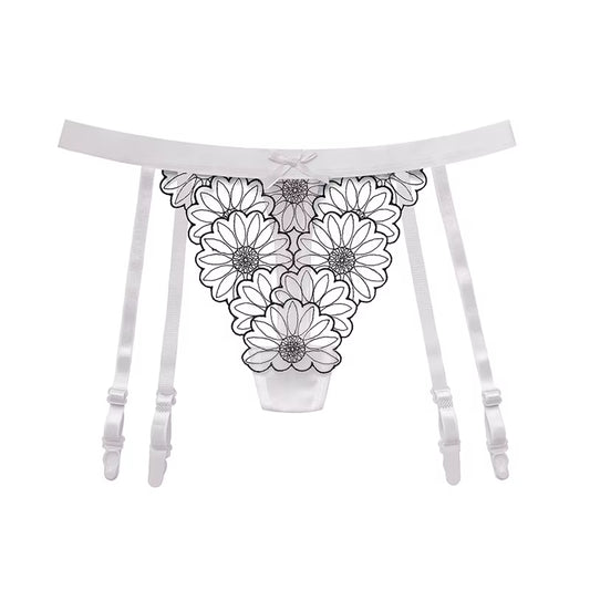 Women Sexy Lace Transparent Garters Belt Seamless Intimate Underwear Pearl Massage Panties with Suspender Belt for Stockings