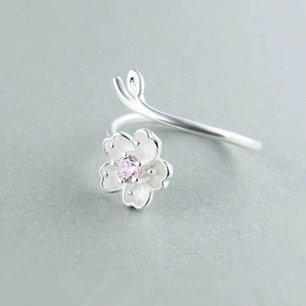 New Fashion Silver Color Poetic Daisy Cherry Blossom Finger Ring for Women Engagement Fashion Jewelry